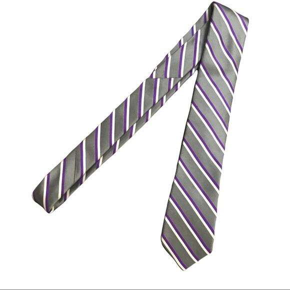 2 Express Silk Ties Orange & Purple Diamond Check and Grey Purple & White Stripe - Picture 5 of 6